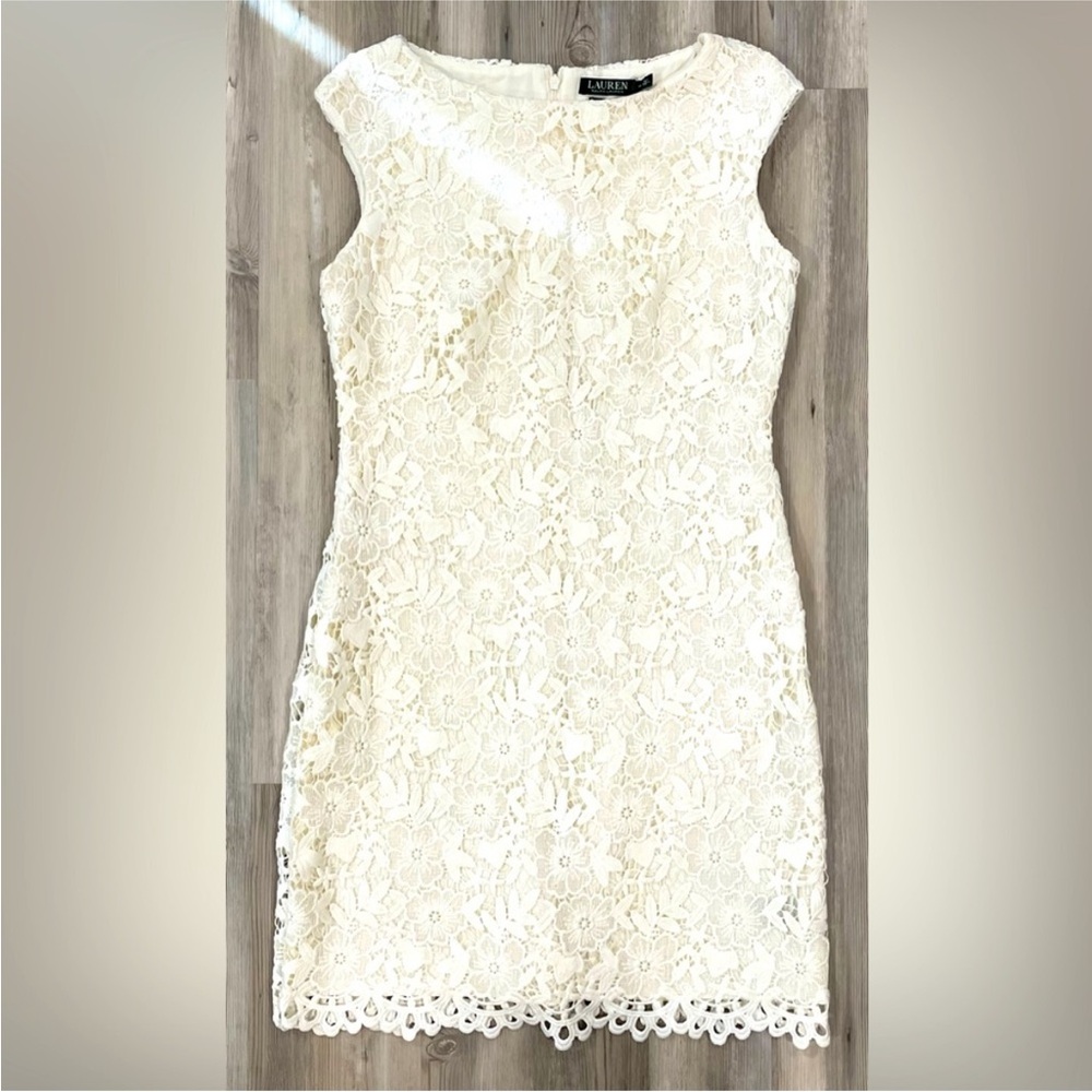 Ralph Lauren off white lace embroidered dress. EUC